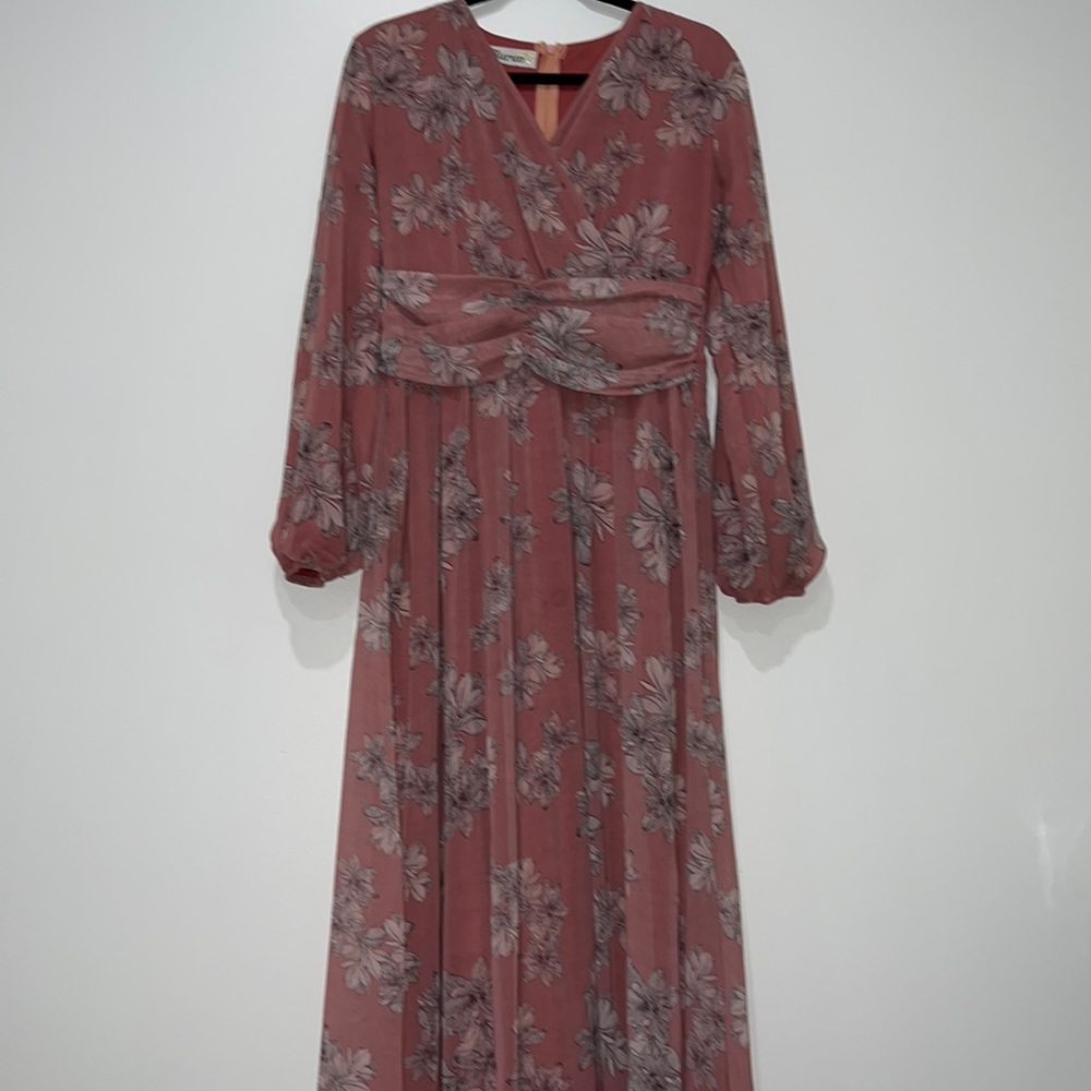 Dusty Pink with Gray Flowers Maxi Dress Size 8